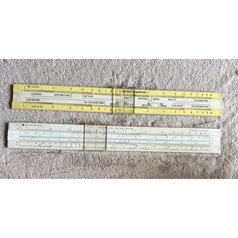 Vintage Sterling Precision Slide Rule & Sterling Metric Converter USA